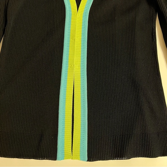Exclusively Misook Black Green/Blue Trim Long Sleeve Cardigan Sz S - Picture 5 of 12